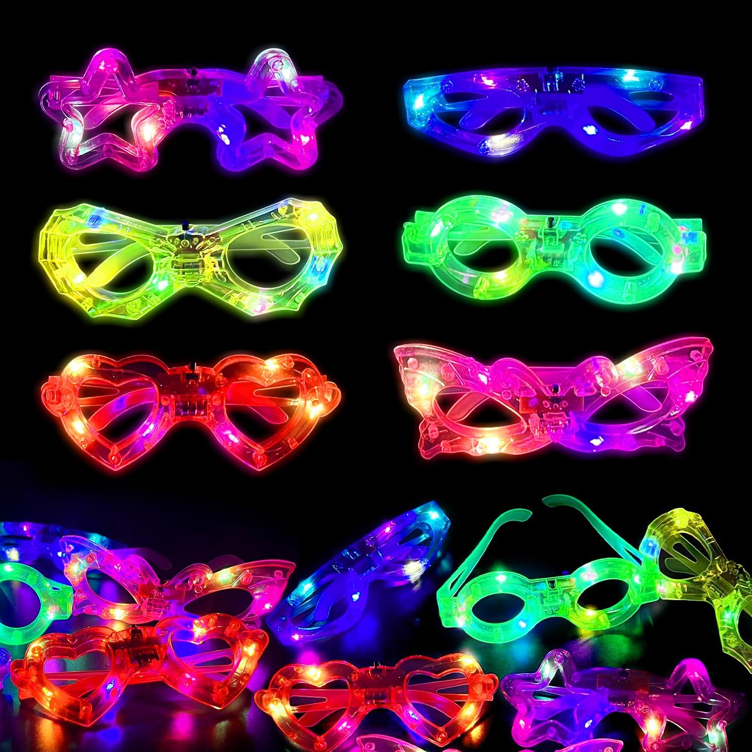 12 pares de óculos com luzes L - Glow In The Dark Party Glasses avaliação e preço