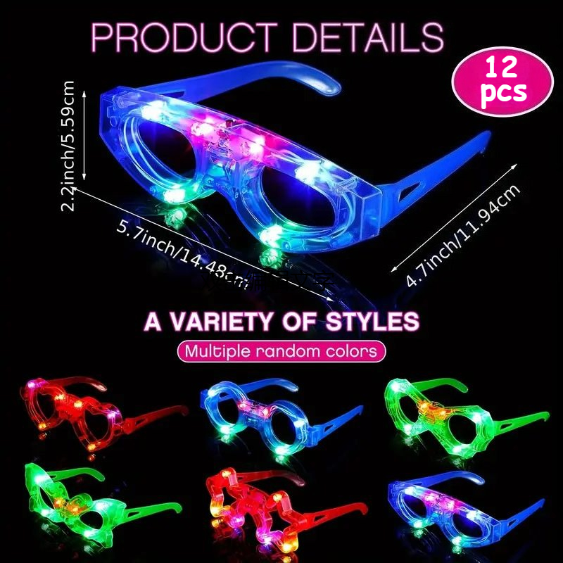 12 pares de óculos com luzes L - Glow In The Dark Party Glasses avaliação e preço